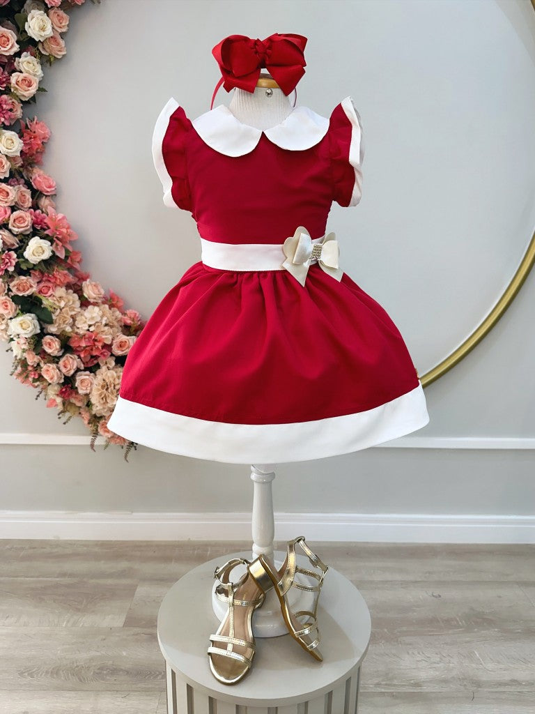 Vestido infantil rojo con cuello Gôde y broche de lujo