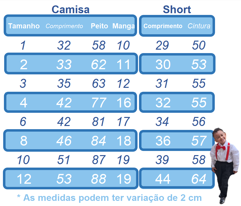 Conjunto infantil: Camisa blanca con short con tirantes y corbata azul