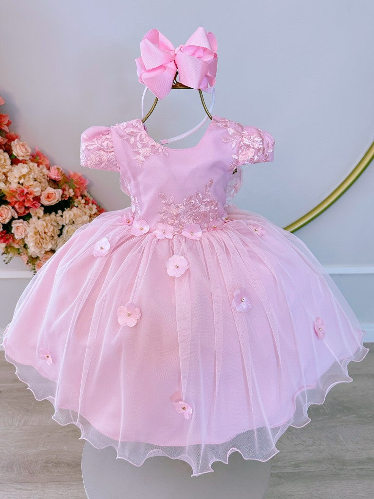Vestido infantil rosa de Jardín Encantado con encaje para fiesta de damas
