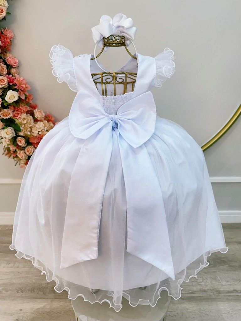 Vestido largo blanco infantil con apliques para fiestas de damas de honor
