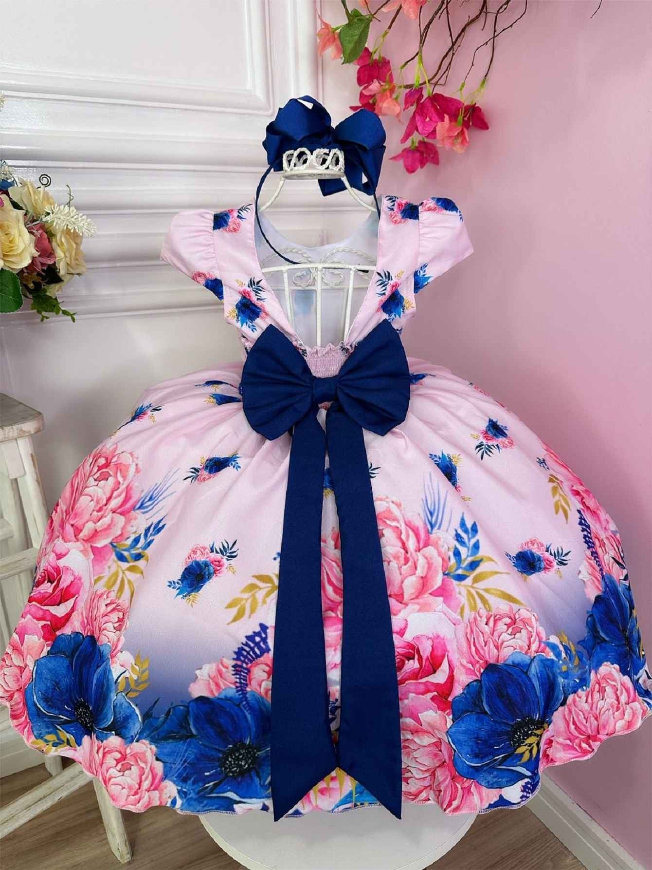 Vestido infantil con flores rosas de bosque para fiestas de damas de honor de lujo