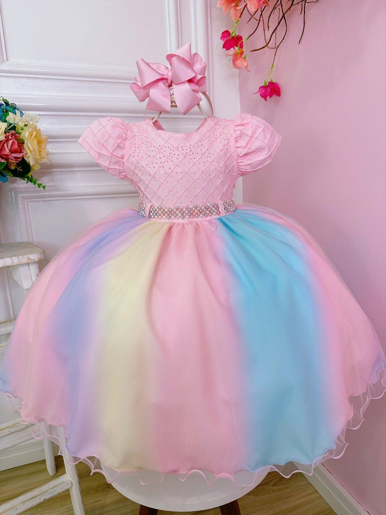 Vestido infantil Rain of Love con busto acanalado y pedrería