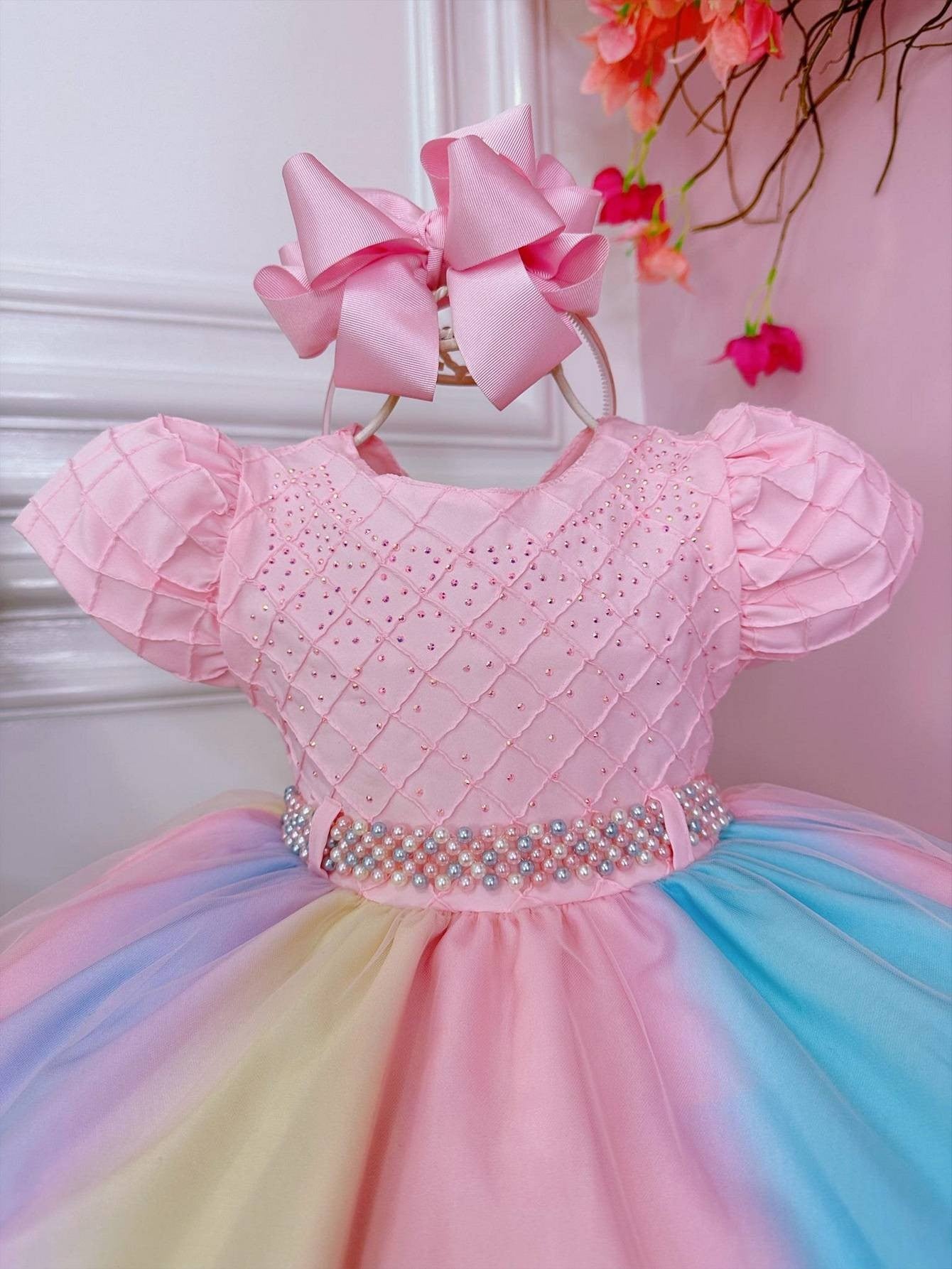 Vestido infantil Rain of Love con busto acanalado y pedrería