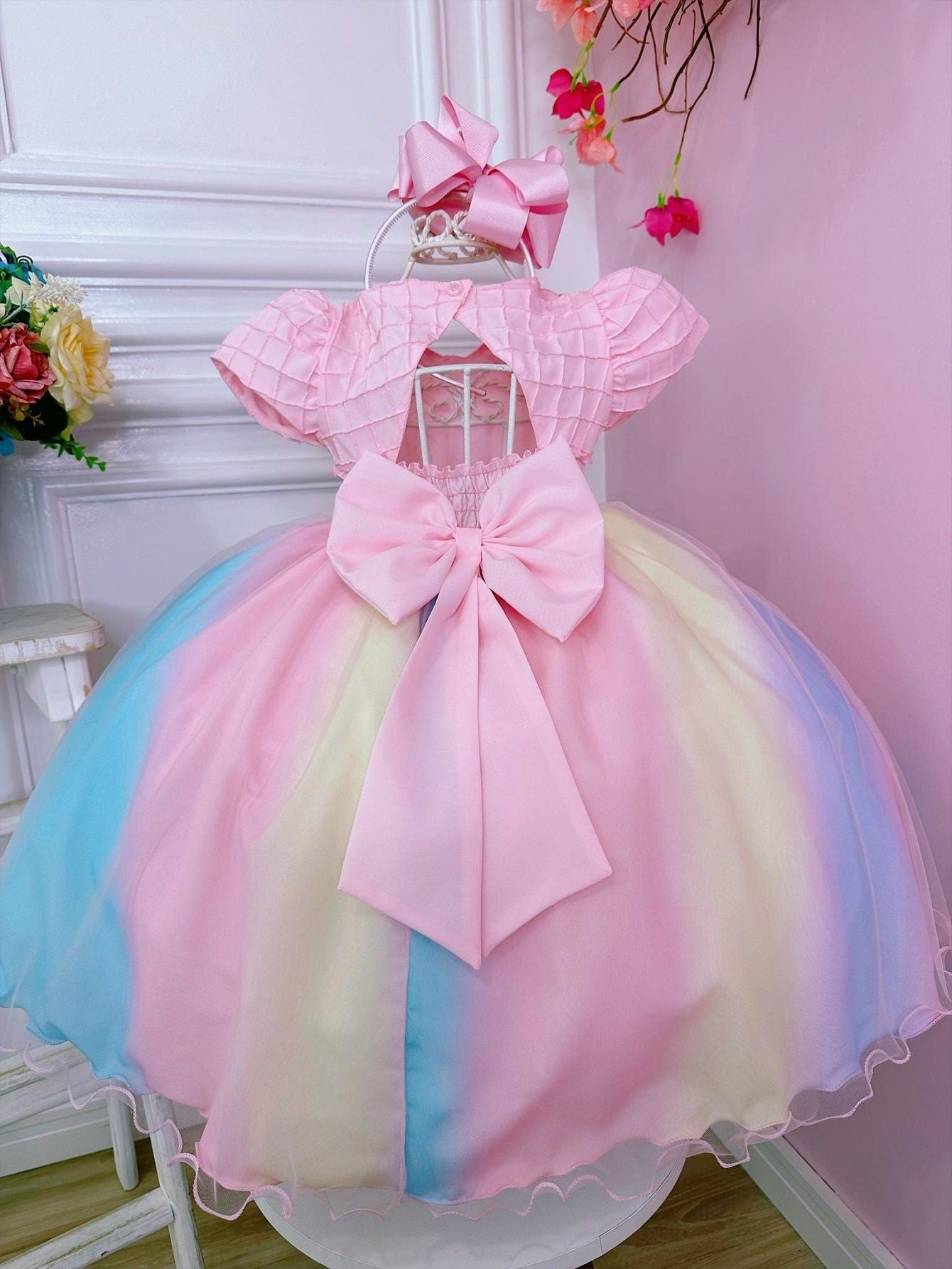 Vestido infantil Rain of Love con busto acanalado y pedrería