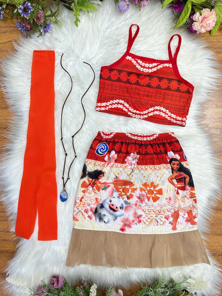 Disfraz infantil de Moana con collar y cinturón para fiestas