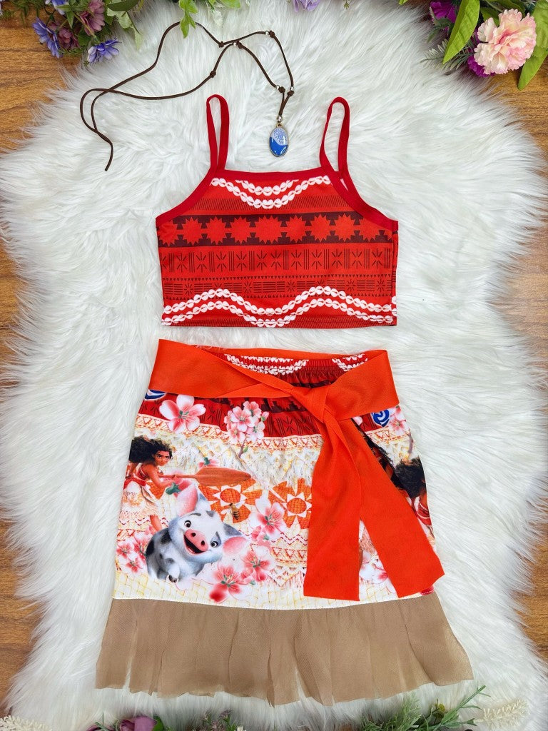 Disfraz infantil de Moana con collar y cinturón para fiestas