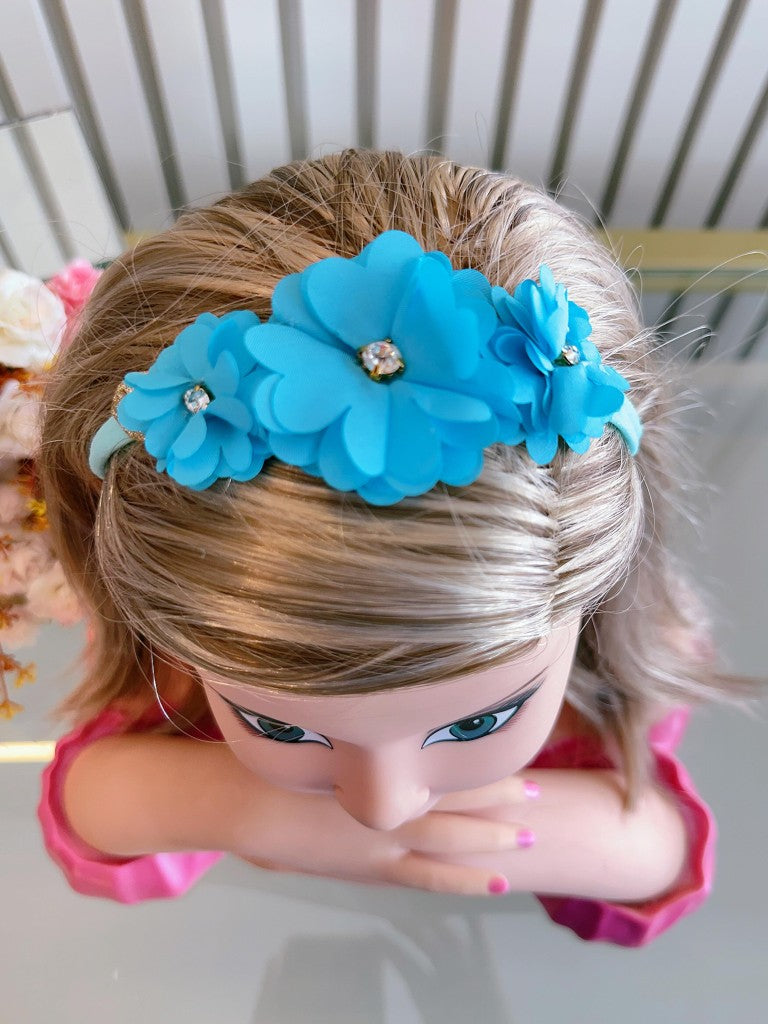 Diadema para bebé con lazo de diamantes de imitación y flor en varios colores