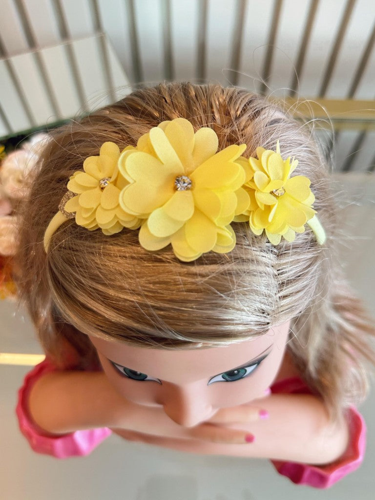 Diadema para bebé con lazo de diamantes de imitación y flor en varios colores