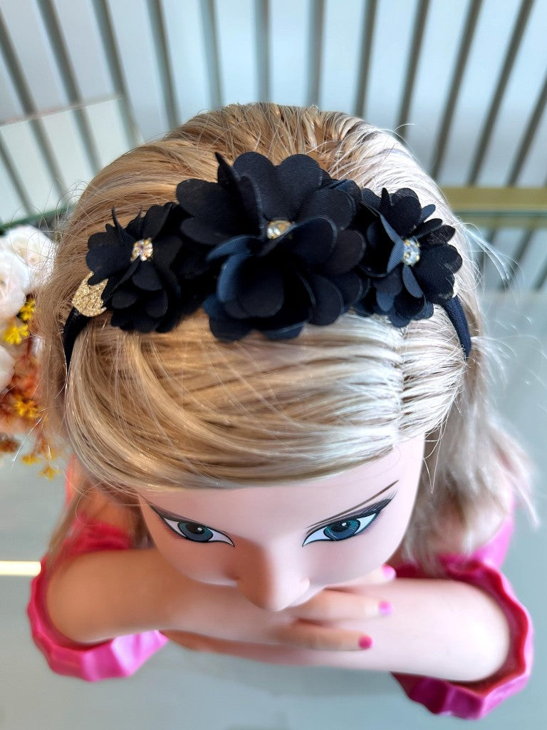 Diadema para bebé con lazo de diamantes de imitación y flor en varios colores
