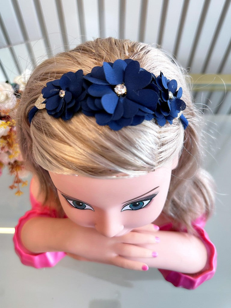 Diadema para bebé con lazo de diamantes de imitación y flor en varios colores