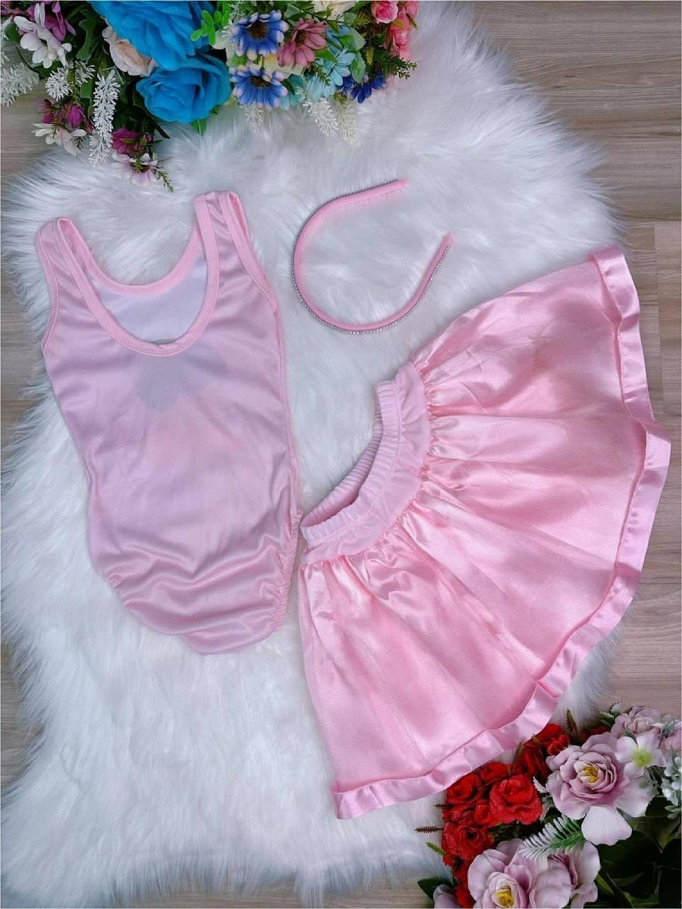 Disfraz infantil de bailarina rosa, mono y falda de lujo