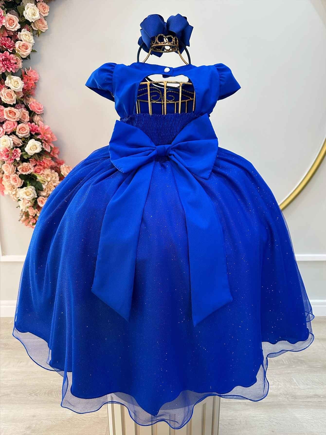 Vestido largo azul rey para niña con busto acanalado para fiestas de damas
