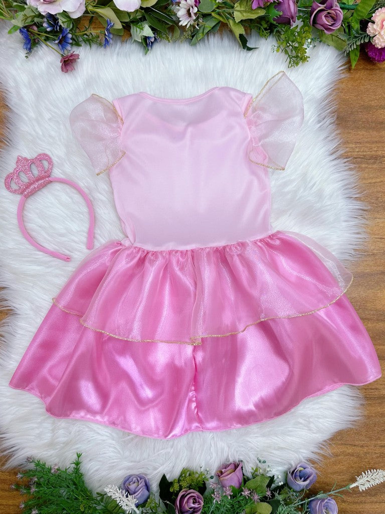 Disfraz infantil rosa de Aurora y la Bella Durmiente con tiara