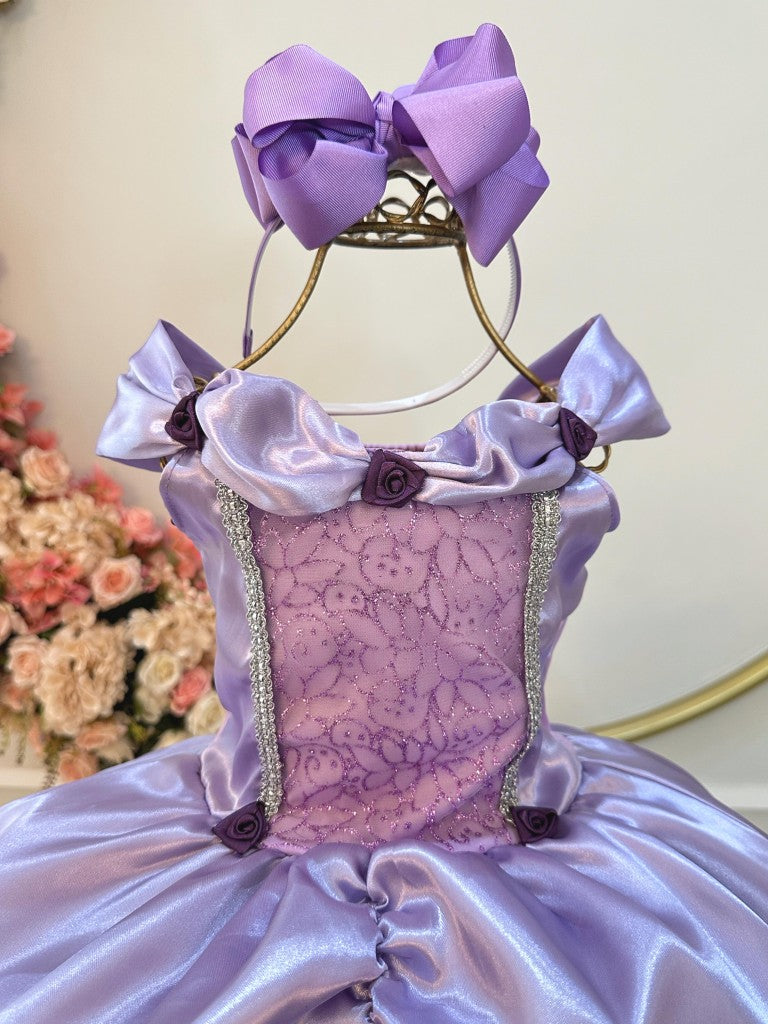Disfraz infantil de princesa Sofía y Rapunzel color lila.