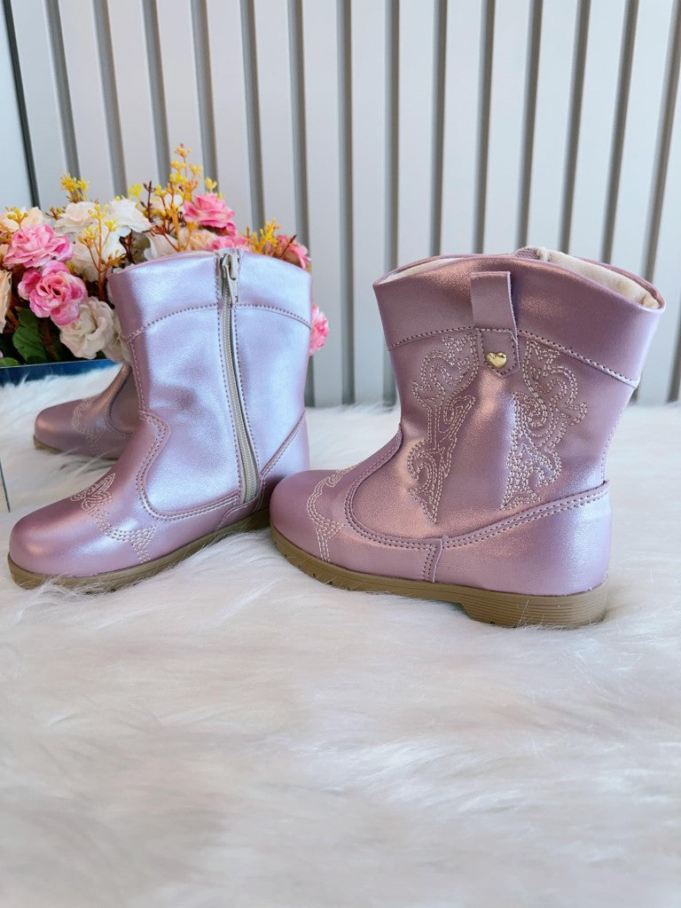 Botas vaqueras para niños en color rosa metalizado con cremallera de lujo