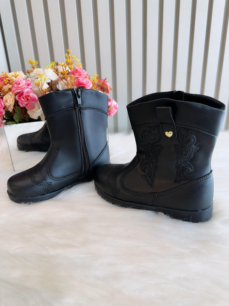 Botas Boiadeira Texanas Negras para Niños con Cremallera de Lujo