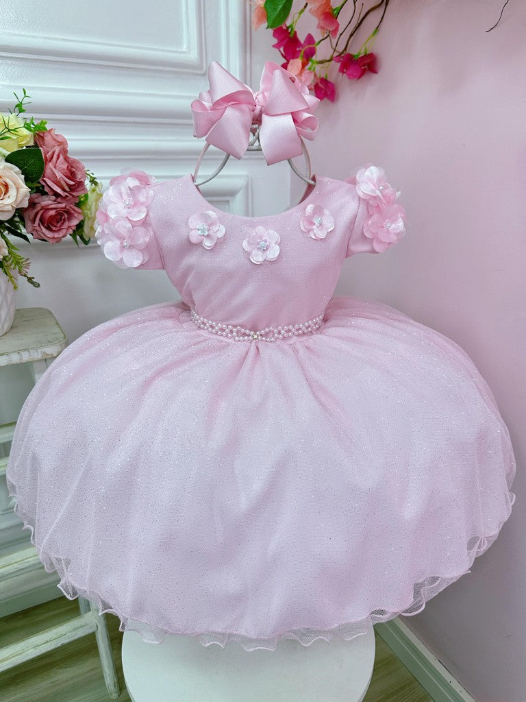 Vestido infantil rosa claro con apliques de flores para niña de las flores