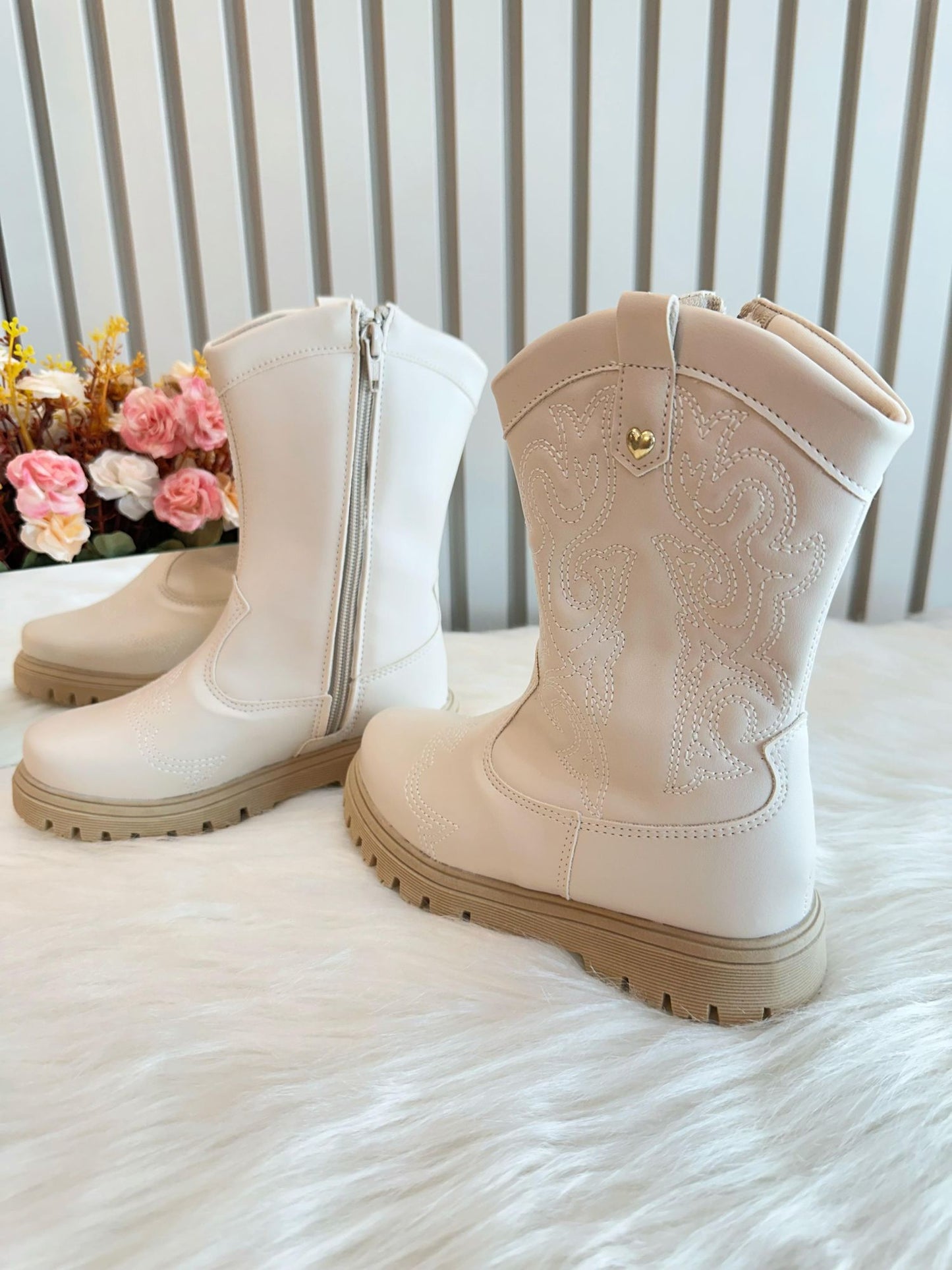 Botas Boiadeira Texanas para Niños en Blanco Roto con Cremallera de Lujo