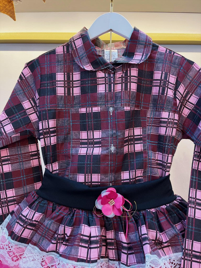 Conjunto de lujo Junino para adulto, camisa y falda a cuadros en colores Marsala