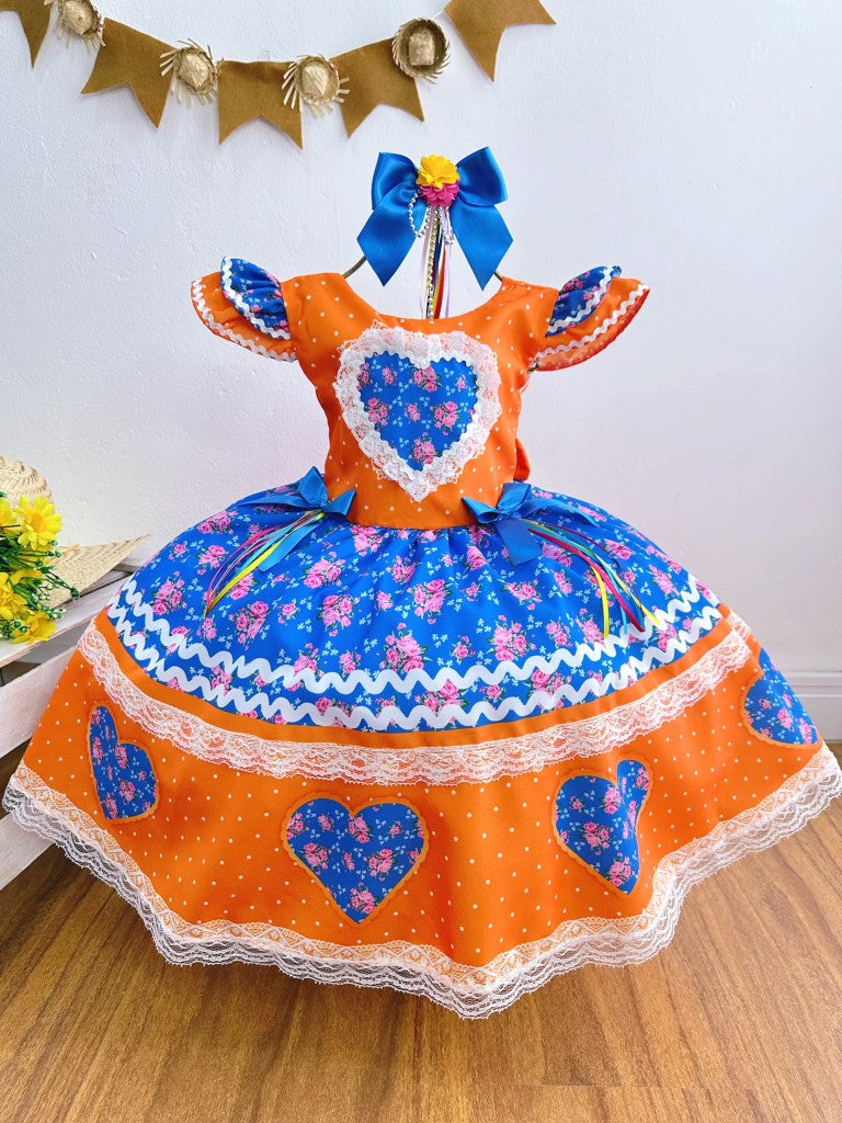 Vestido infantil naranja colorido para fiesta de junio