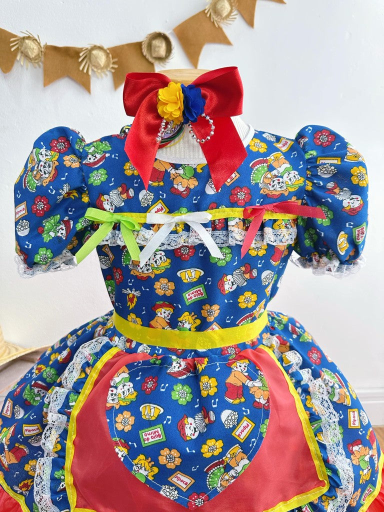 Vestido de fiesta infantil de junio azul colorido San Juan
