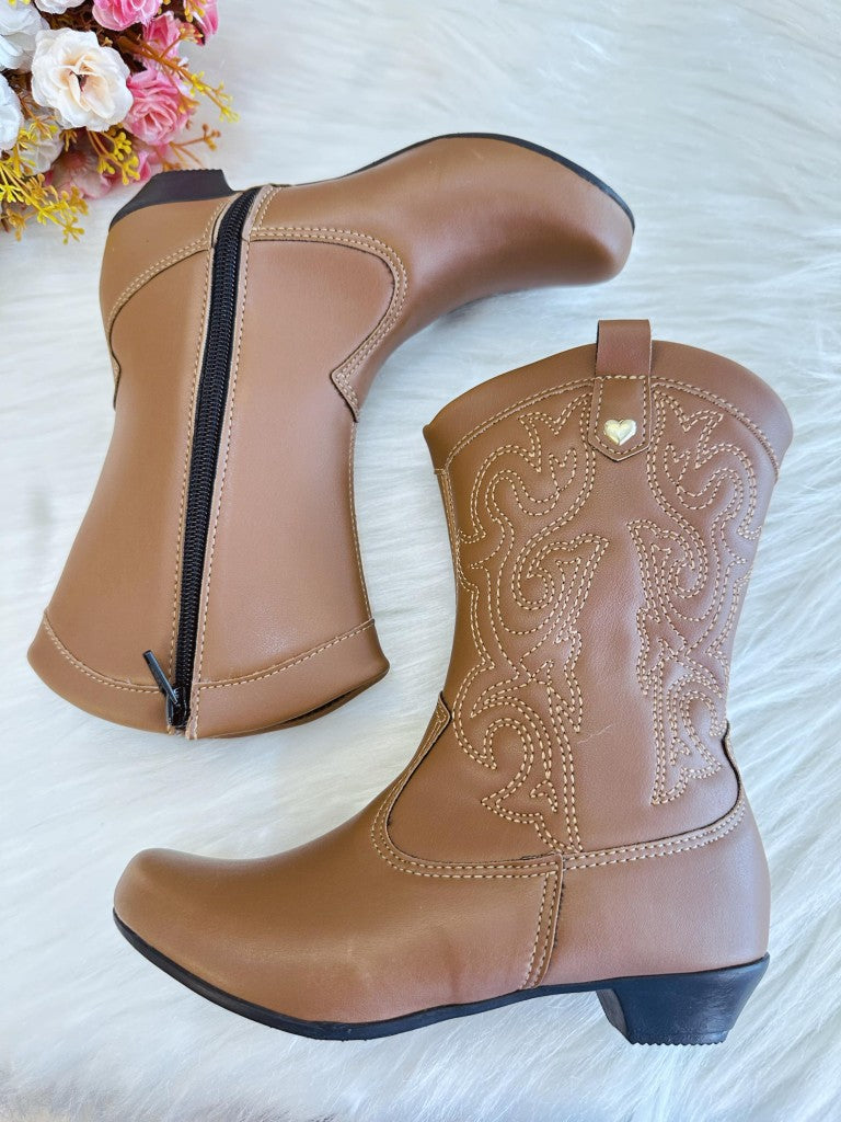Botas Vaqueras Caramelo para Niños con Cremallera y Tacón
