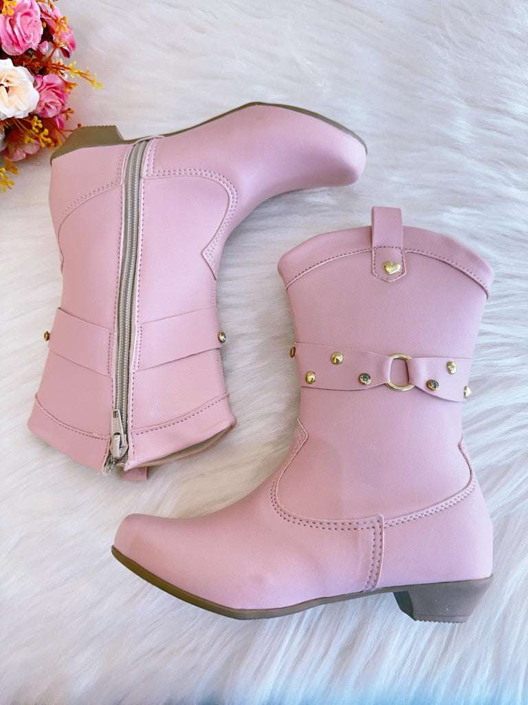 Botas vaqueras rosas para niños con tacones y cremallera