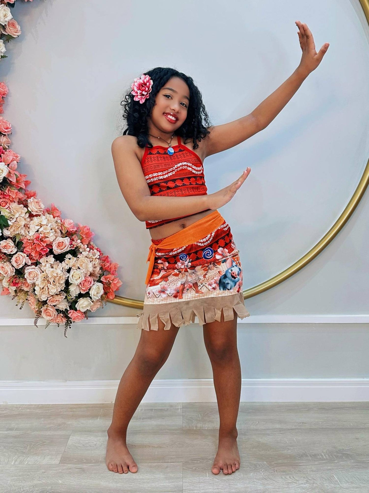 Disfraz infantil de Moana con collar y cinturón para fiestas