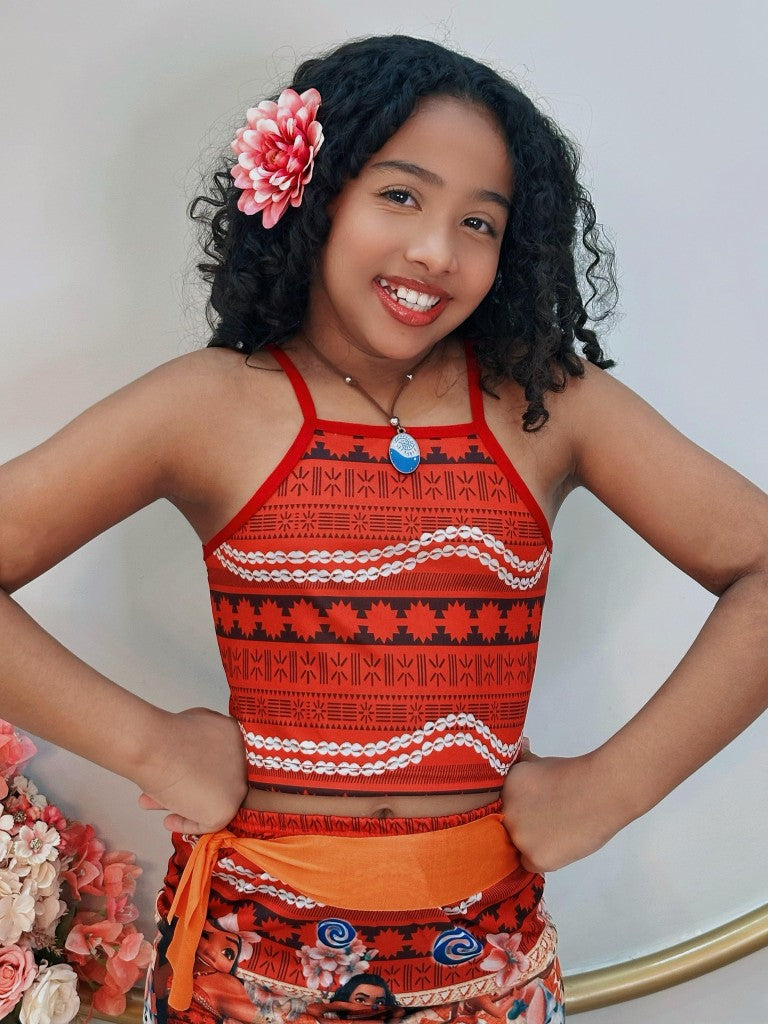 Disfraz infantil de Moana con collar y cinturón para fiestas