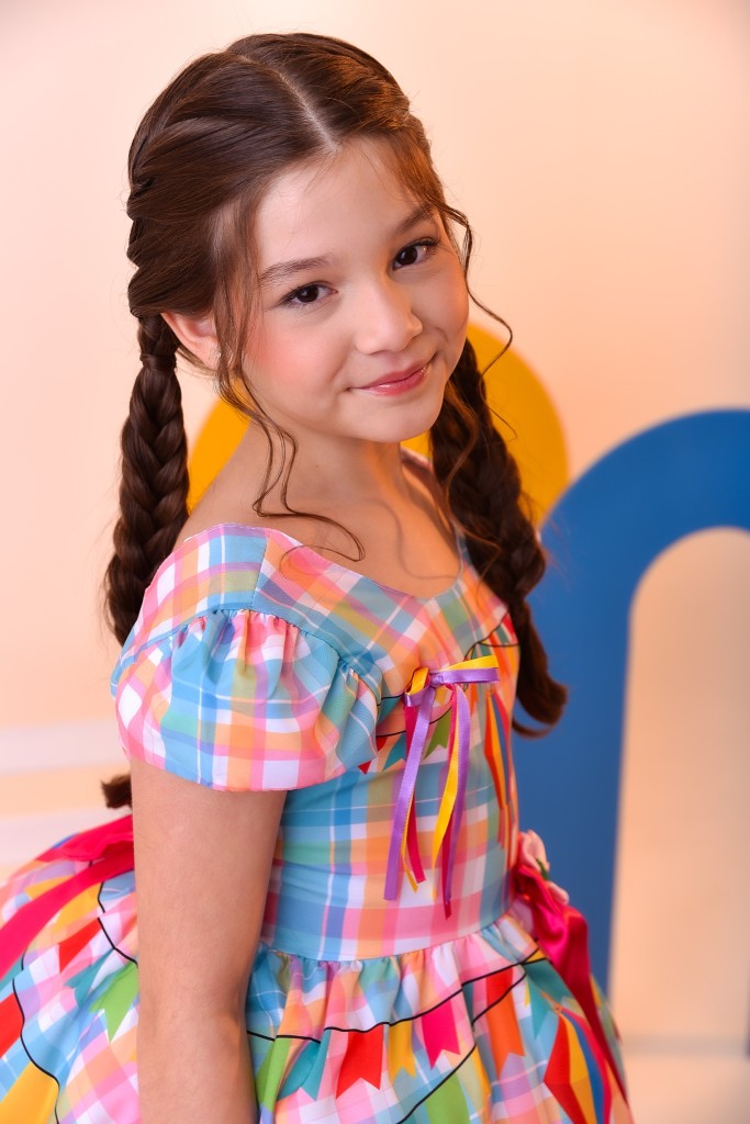 Vestido infantil de junio de lujo a cuadros coloridos para fiesta de San Juan