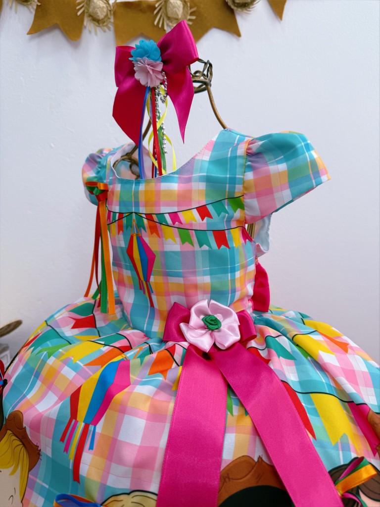 Vestido infantil de junio de lujo a cuadros coloridos para fiesta de San Juan