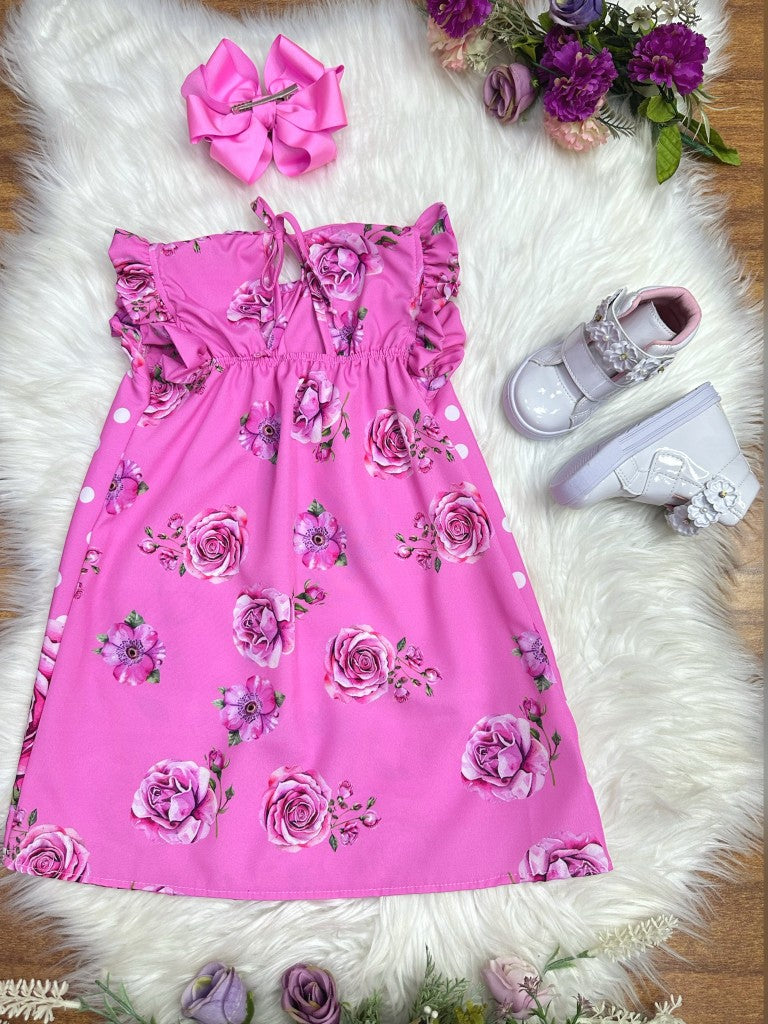 Vestido trapecio infantil de Minnie Mouse en rosa con mangas esponjosas