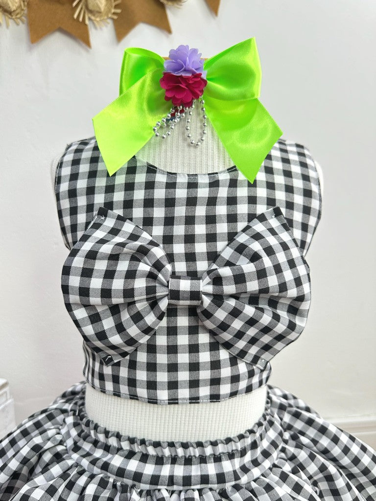 Conjunto corto de cuadros negros con falda Junino Caipira para niña