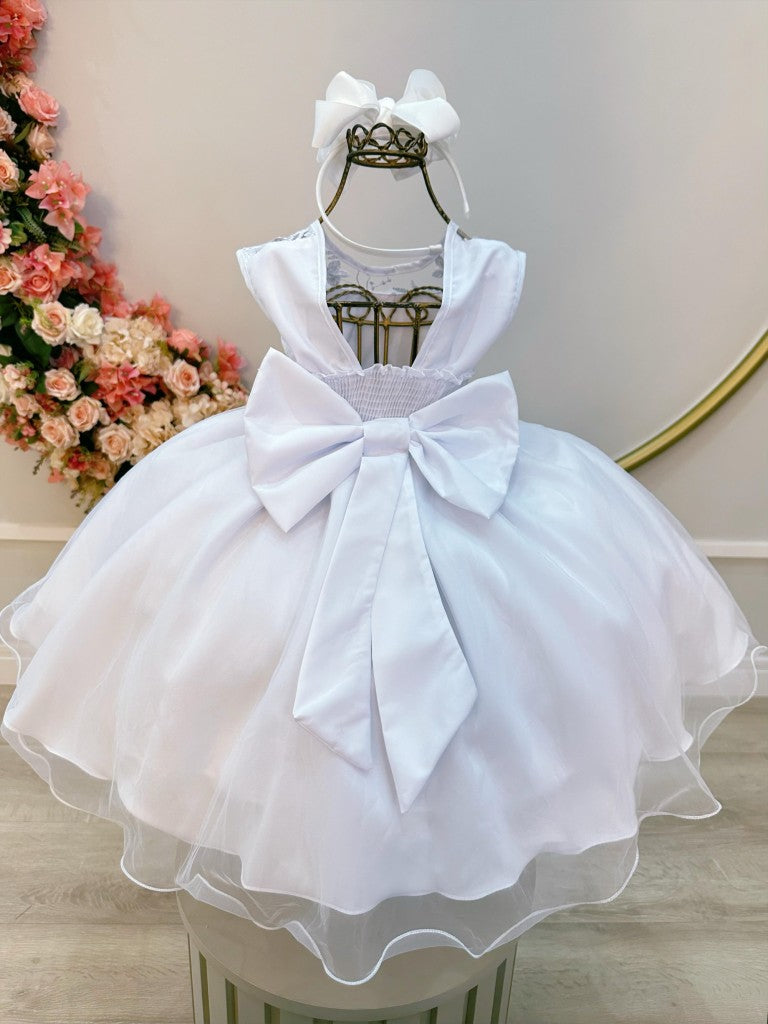 Vestido infantil blanco con volantes y encaje para fiestas de damas de honor
