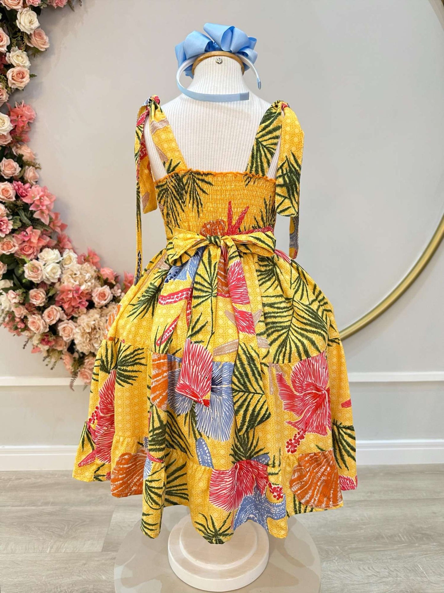 Vestido Infantil Casual Primavera Amarelo Florido Colorido