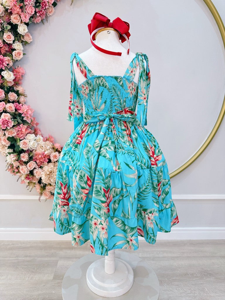 Vestido Infantil Casual Primavera Azul Florido Colorido Luxo
