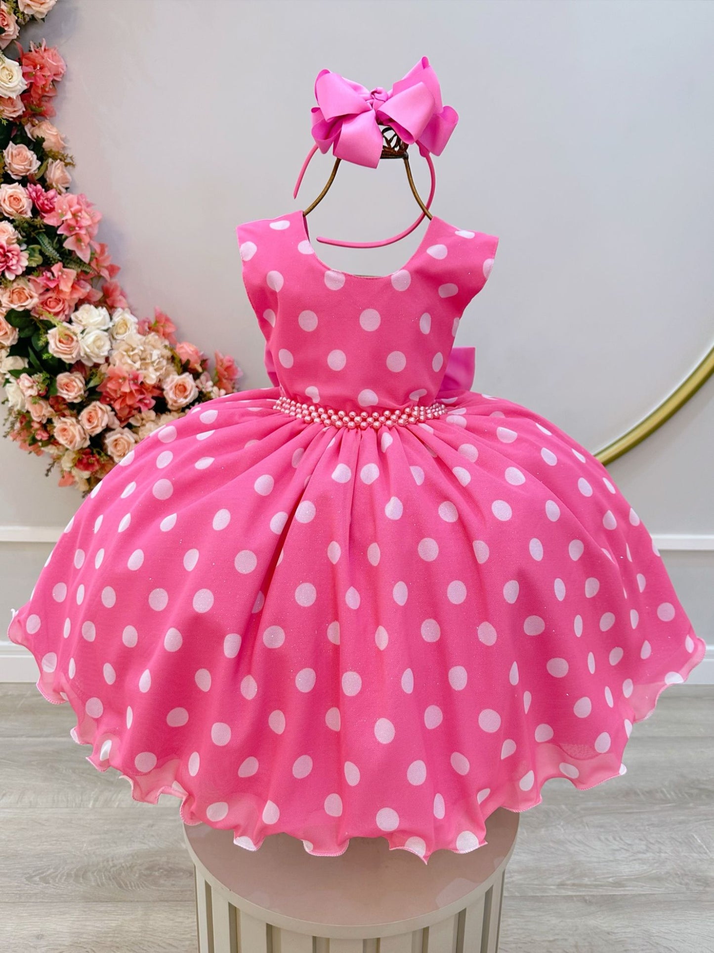 Vestido de fiesta de lujo de Minnie Mouse con lunares blancos y rosas