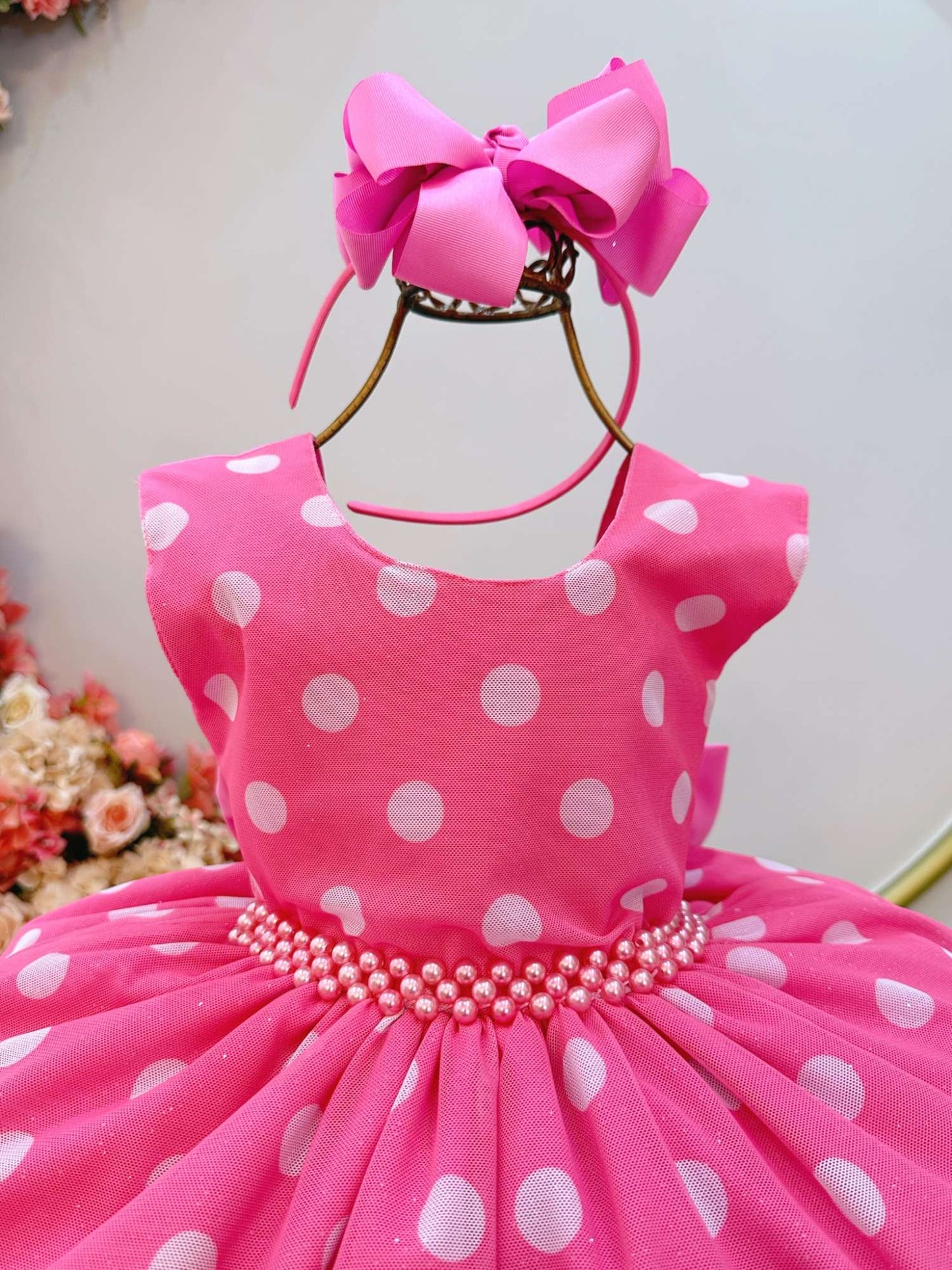Vestido de fiesta de lujo de Minnie Mouse con lunares blancos y rosas