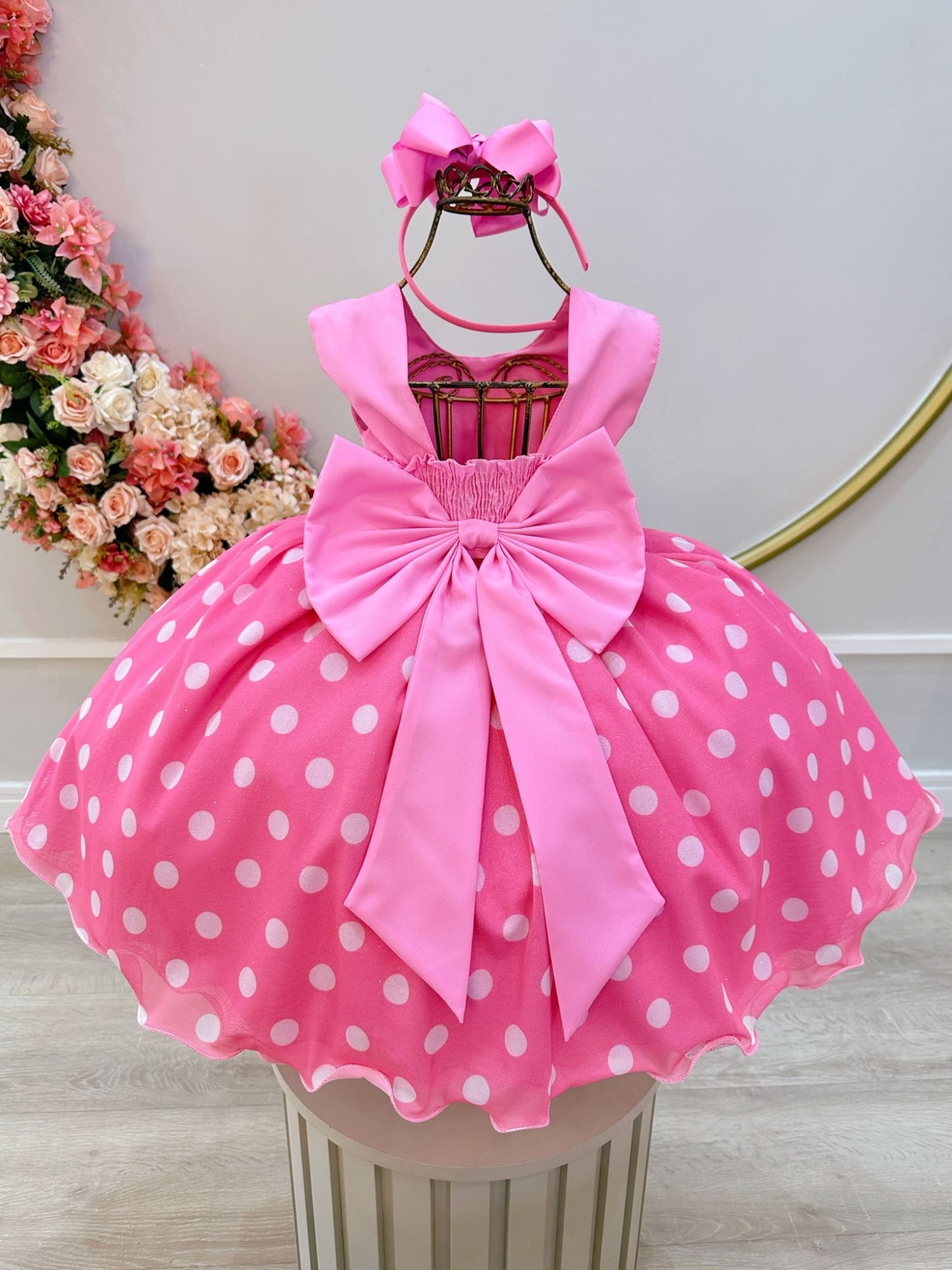 Vestido de fiesta de lujo de Minnie Mouse con lunares blancos y rosas