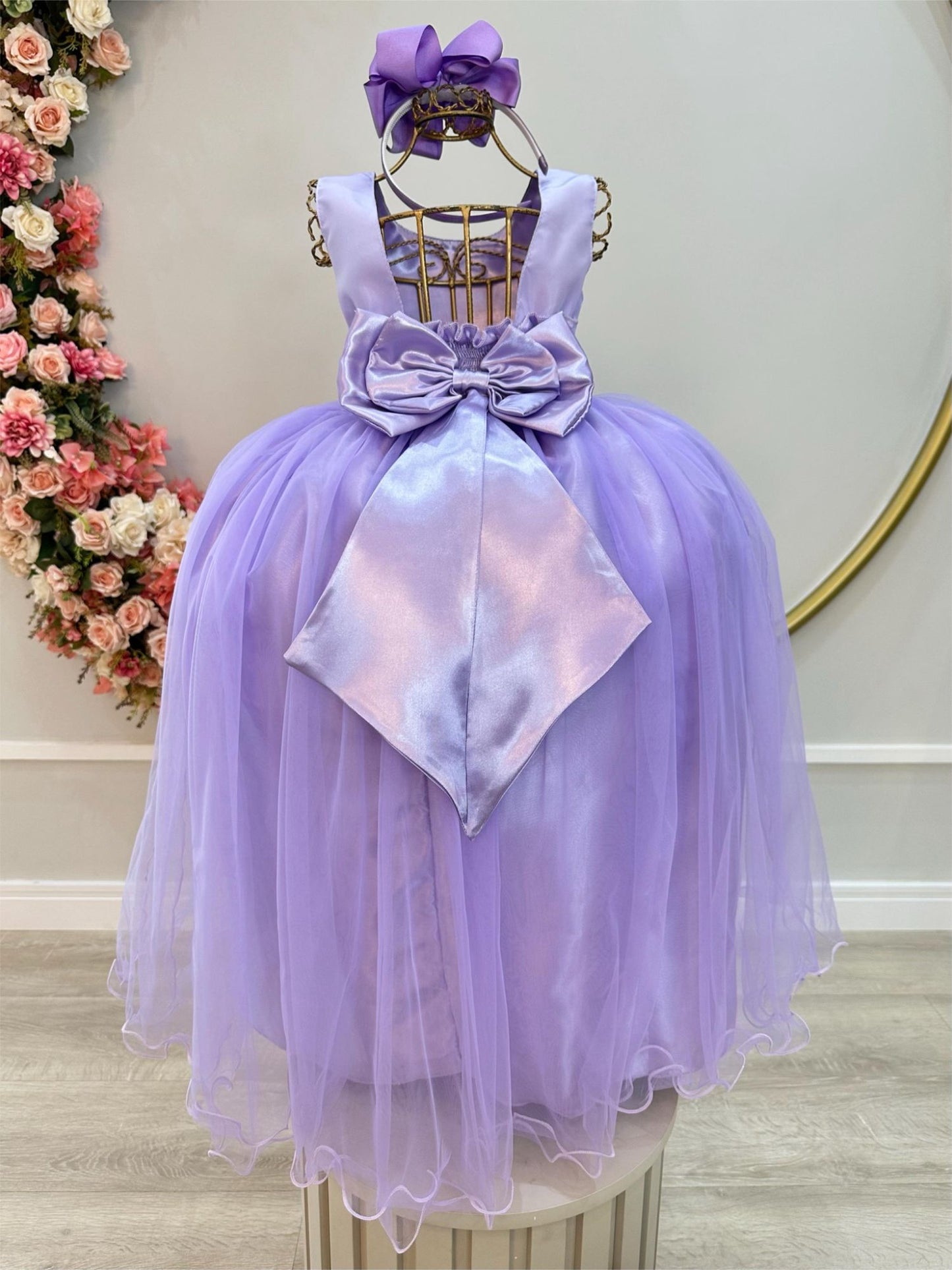 Vestido Infantil Longo Lilás Daminhas Festas Luxo