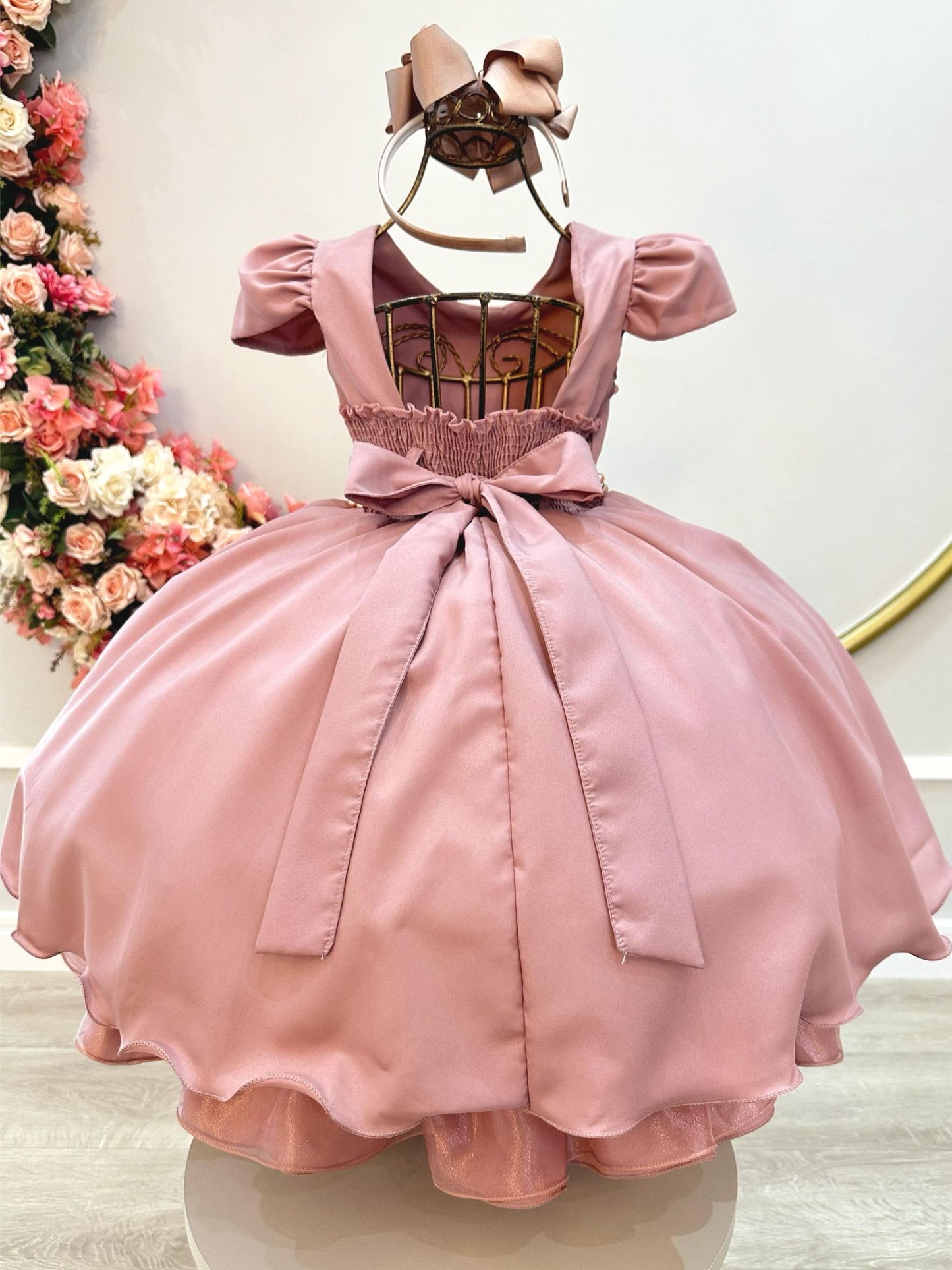Vestido Infantil Rose Busto Nervura Daminhas Festas Luxo