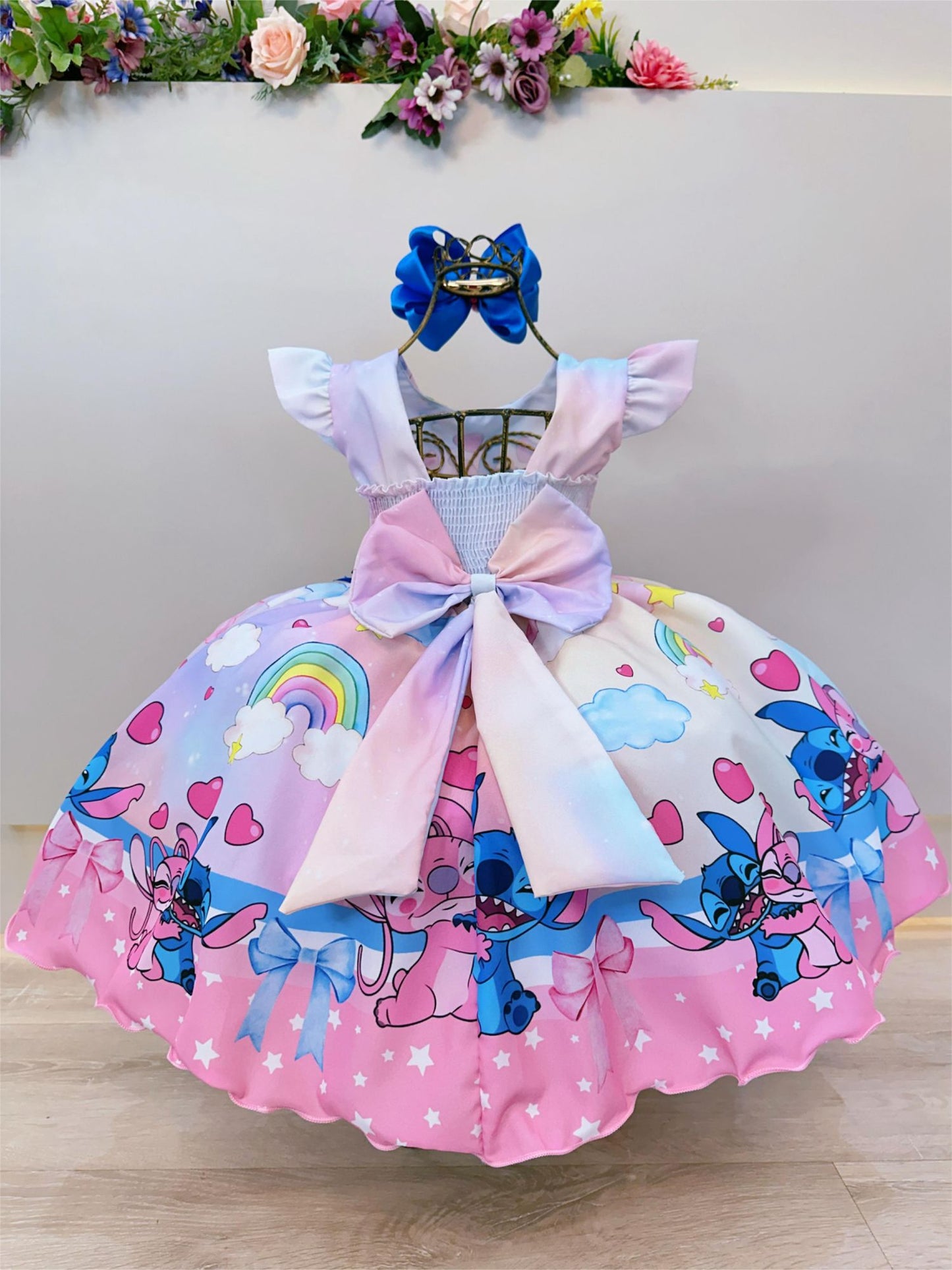 Vestido Infantil Lilo Stitch e Angel Apaixonados Colorido