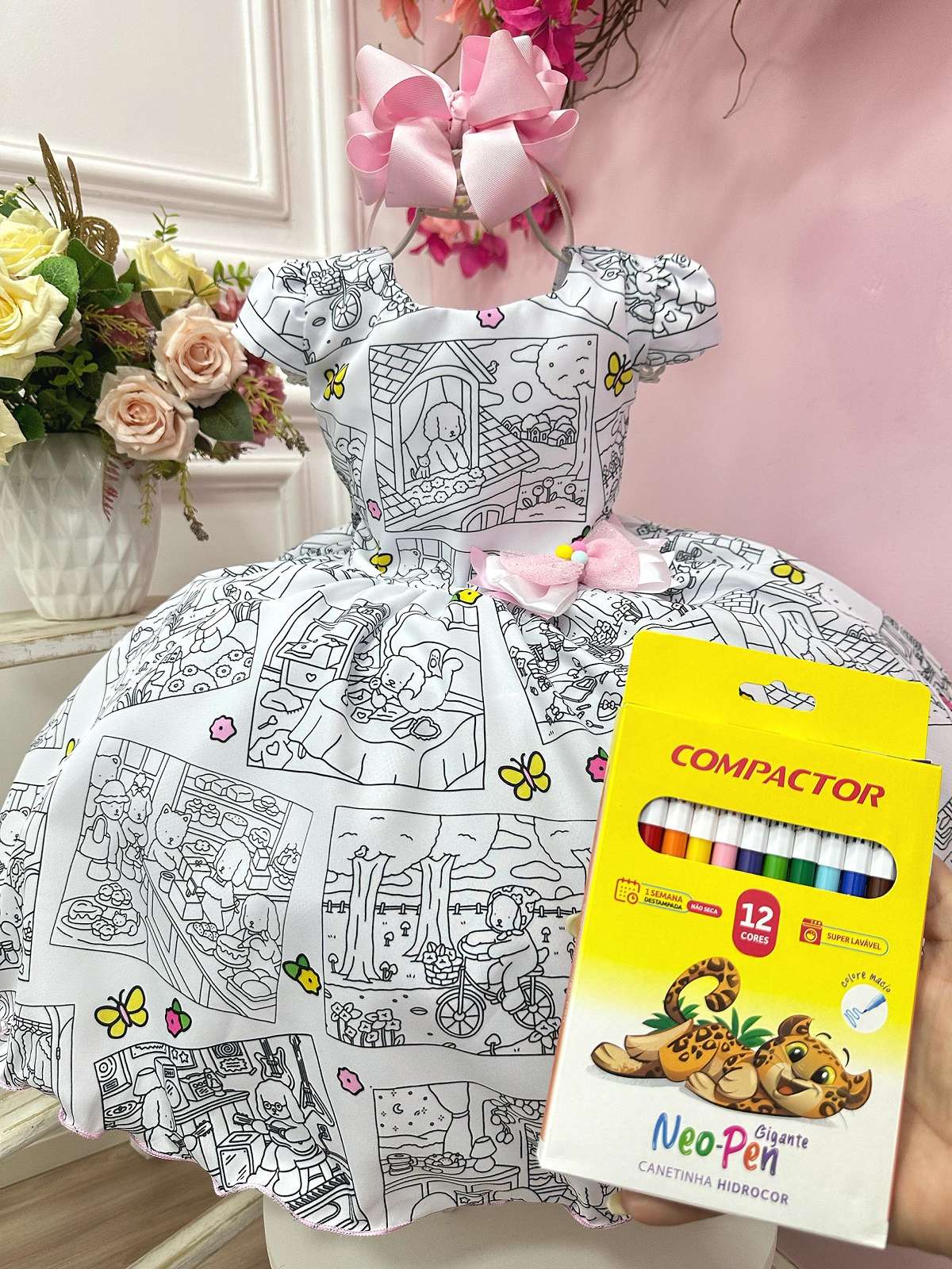 Libro para colorear de vestidos infantiles, pintar y lavar + marcadores, 12 colores de fiesta