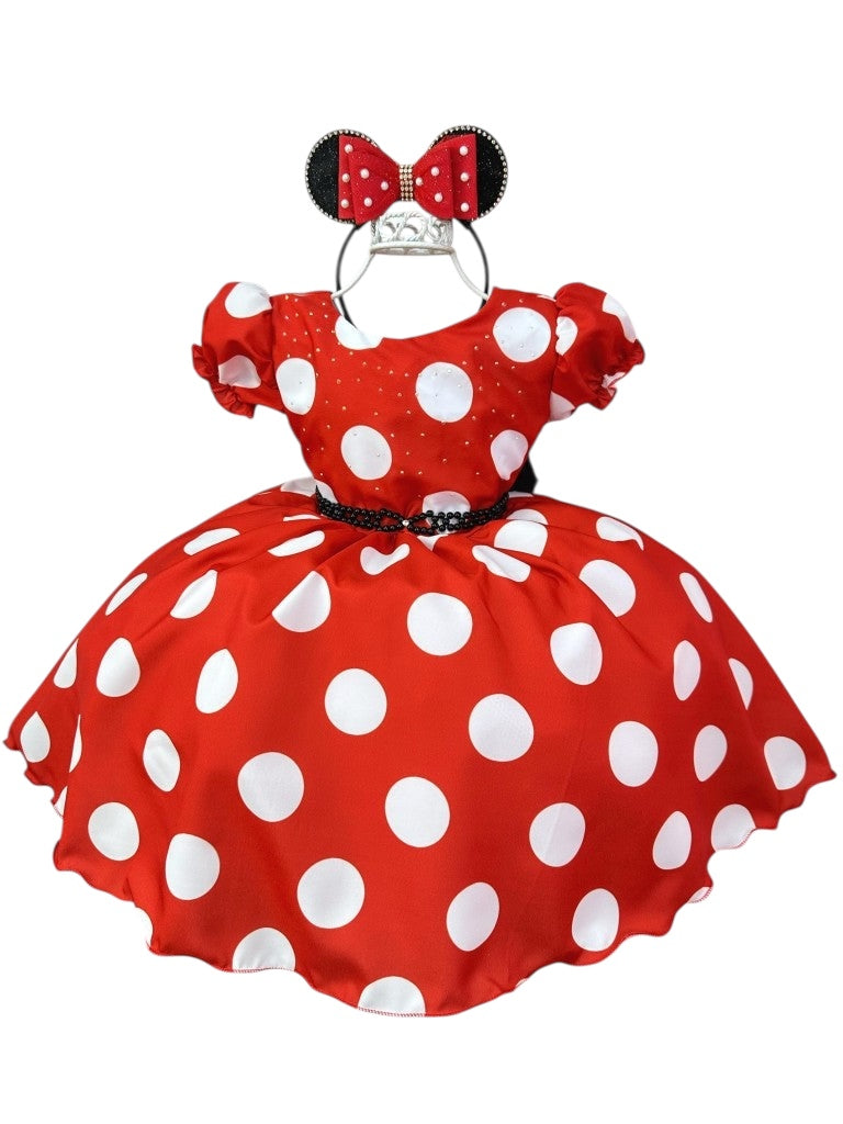 Vestido infantil de Minnie Mouse rojo con pedrería para fiestas