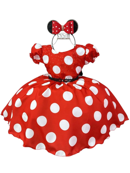 Vestido infantil de Minnie Mouse rojo con pedrería para fiestas