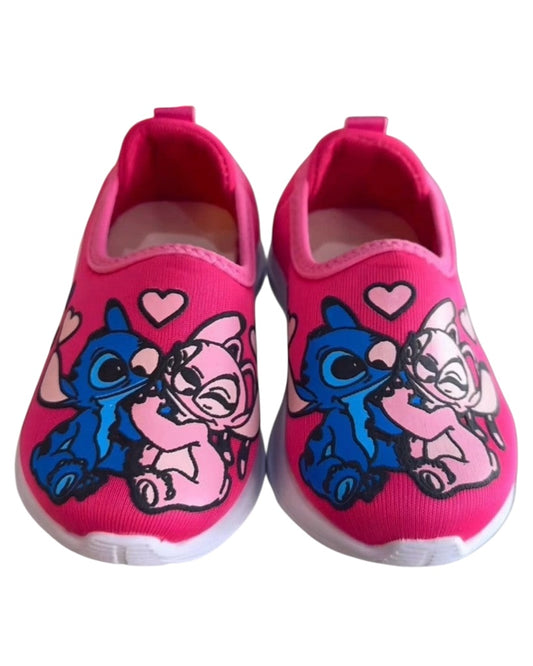 Zapatillas Easy-On para niña con temática de Lilo Stitch y Ángel en color rosa 