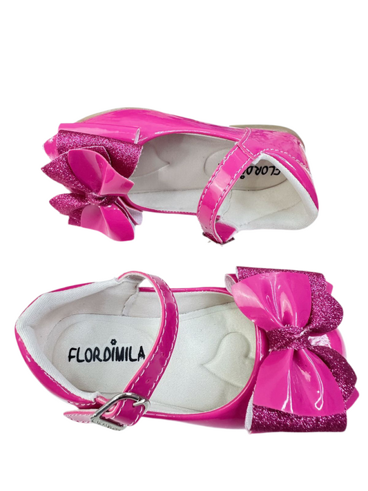 Zapatos de charol rosa de súper lujo con lazo y purpurina