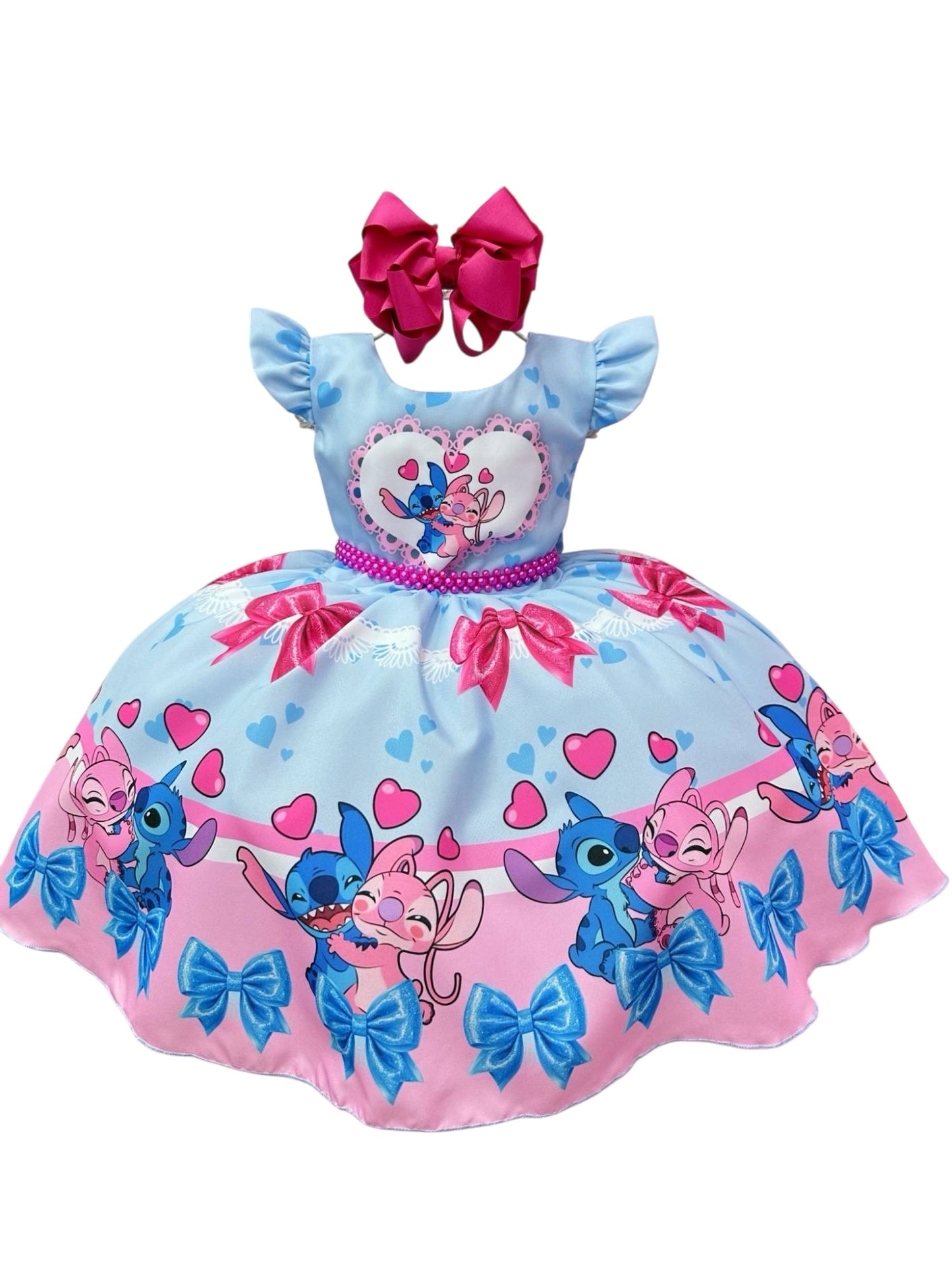 Vestido de fiesta azul de Lilo Stitch y Ángel para niños