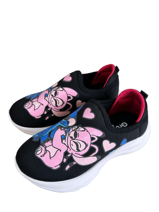 Zapatillas Easy-On para niña con temática de Lilo, Stitch y ángel en negro 