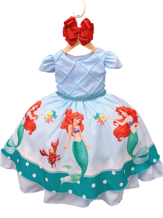Vestido de princesa sirena Ariel con cinturón de perlas